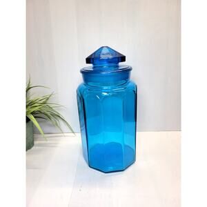 Vintage Paneled Canister, Retro Blue Smith Glass, Extra Large 11-1/2"